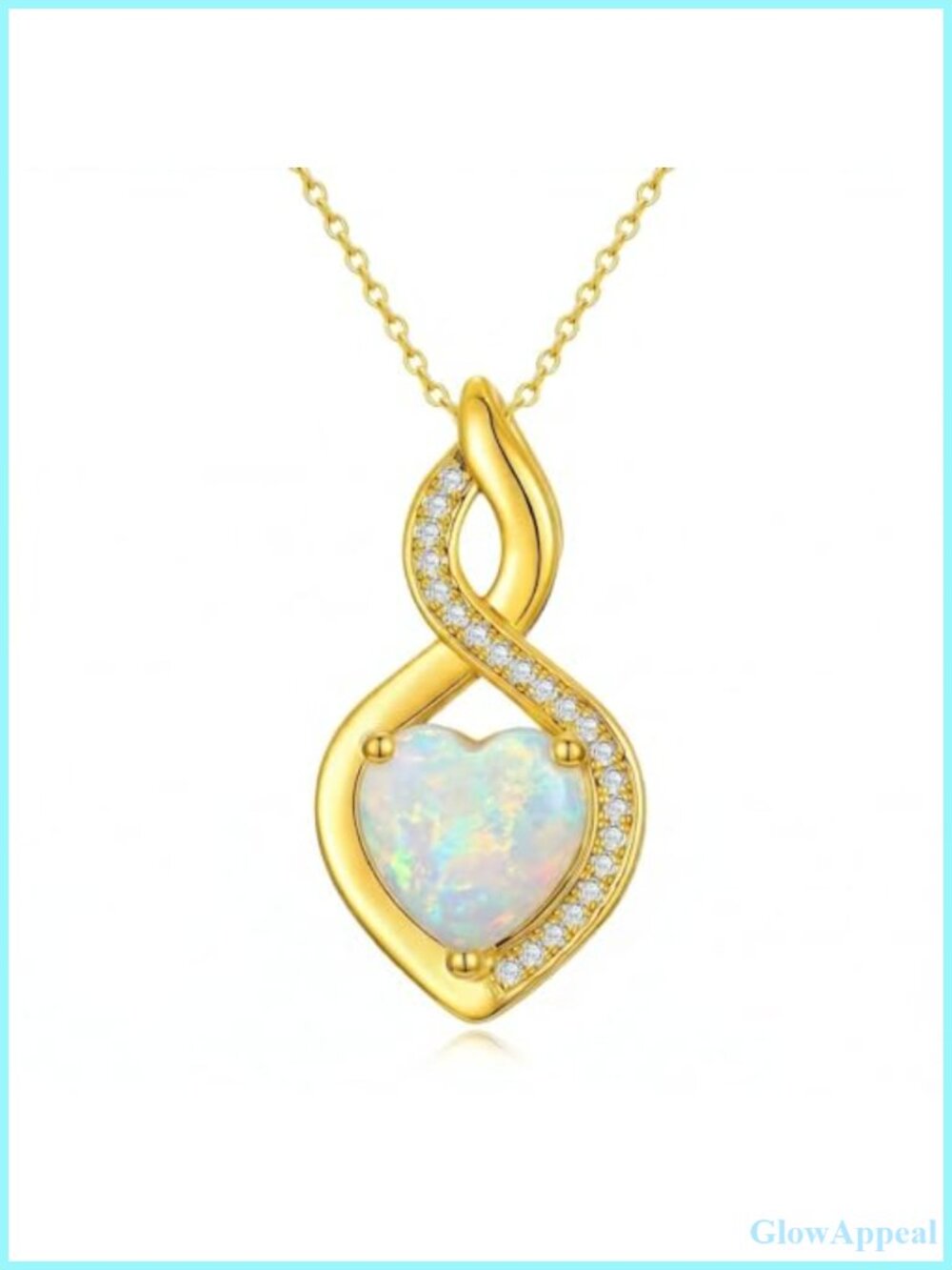 14K Gold Opal Infinity Heart Pendant Necklace 18in Cable Chain Women